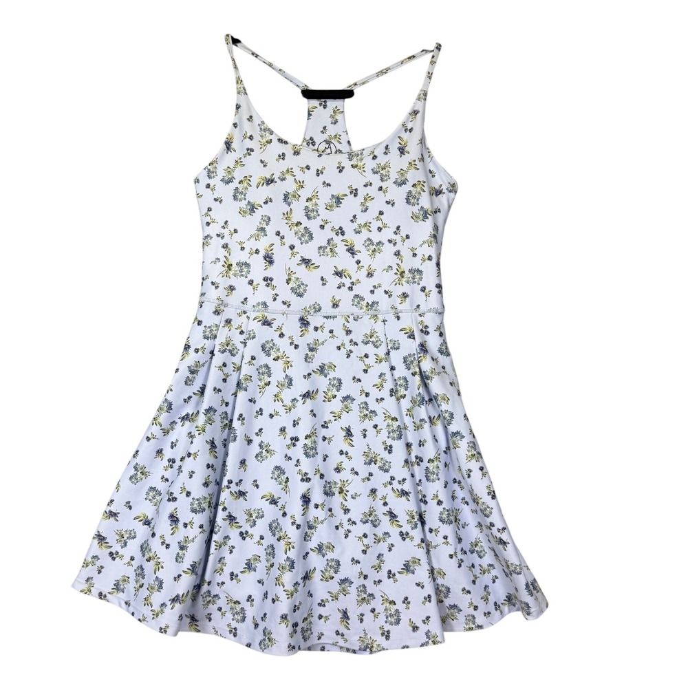 Floral White & Green Spaghetti-Strap Fit & Flare Dress